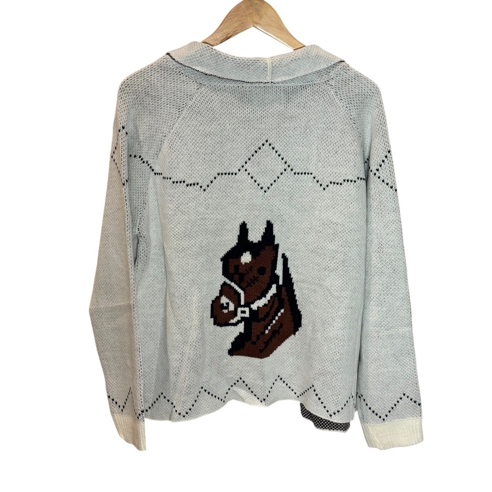 Panache Apparel Horse Knit Cardigan Sweater Cream Brown XL Shawl Collar Western - Picture 4 of 10
